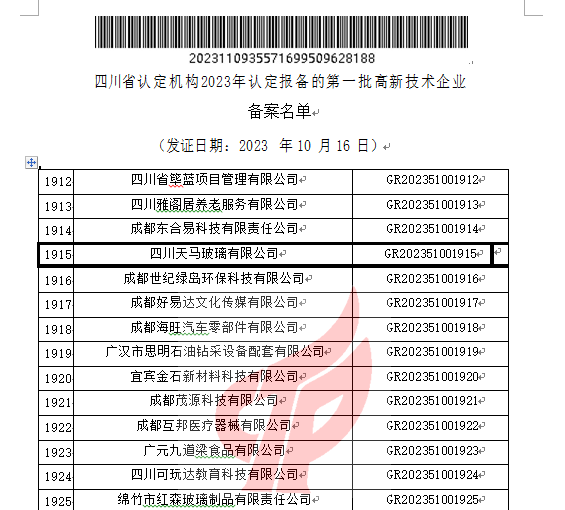喜報！四川天馬玻璃有限公司再次被認(rèn)定為國家級高新技術(shù)企業(yè)(圖2)